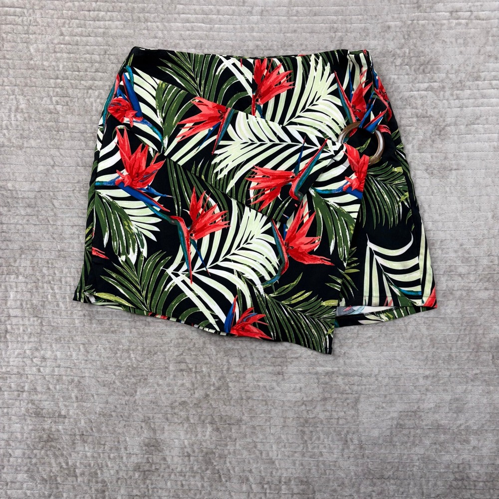 Milk & Honey Tropical Bird of Paradise Wrap Front Skort M‎ Black Floral 54512S-1